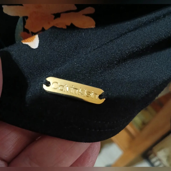 🌸Women's XL Floral Calvin Klein Blouse Black Sheer Sleeves - Picture 2 of 5